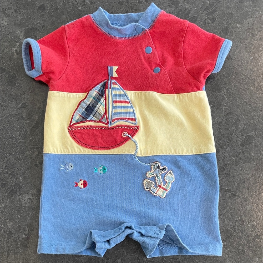 Vintage Red and Blue Baby Romper